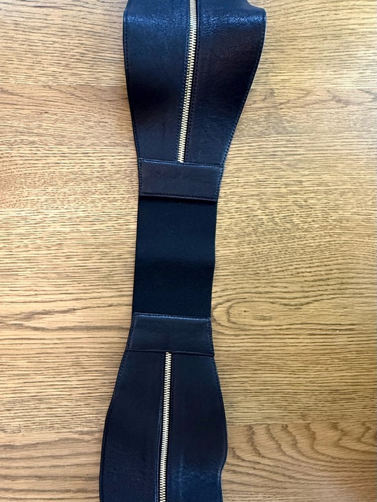 Raina Gaga Black Leather Corset Waist Belt Gold Zip Wide Statement Belt S/M NWT main image 13
